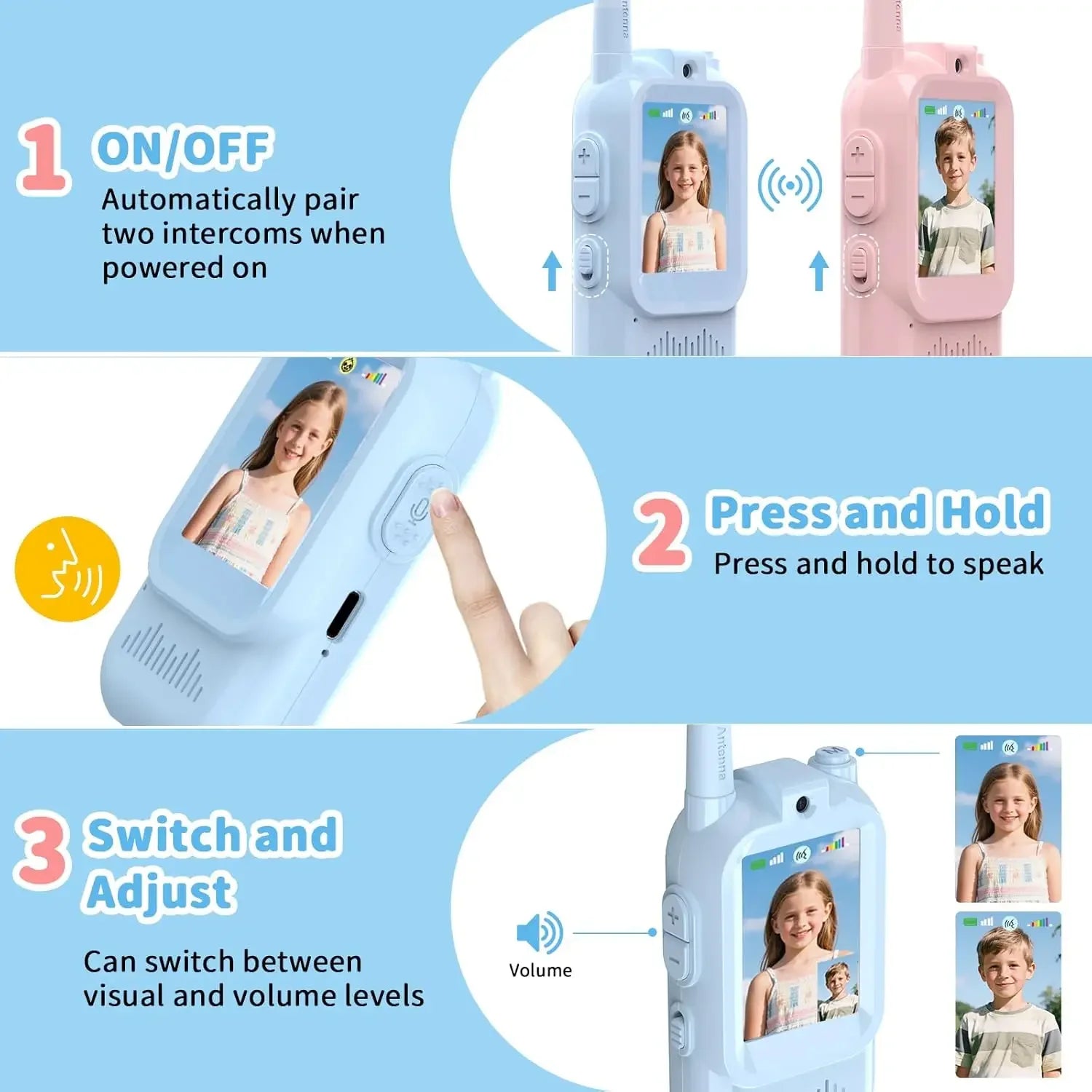Exciting Video Walkie Talkies for Kids - 2 Pack Rechargeable Intercom with 2 Inch Screen & One-Click Call for Endless Fun!
