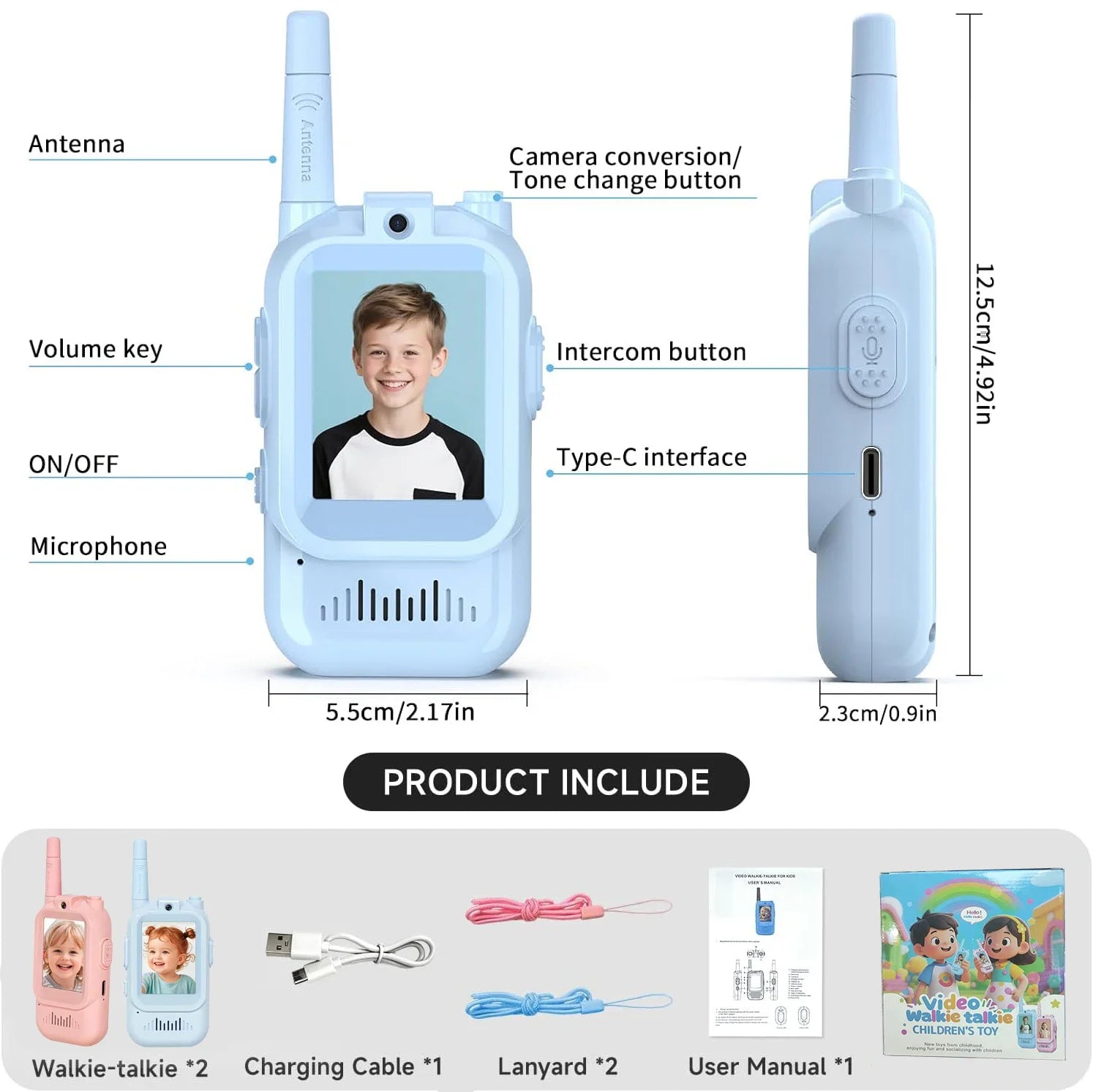 Exciting Video Walkie Talkies for Kids - 2 Pack Rechargeable Intercom with 2 Inch Screen & One-Click Call for Endless Fun!