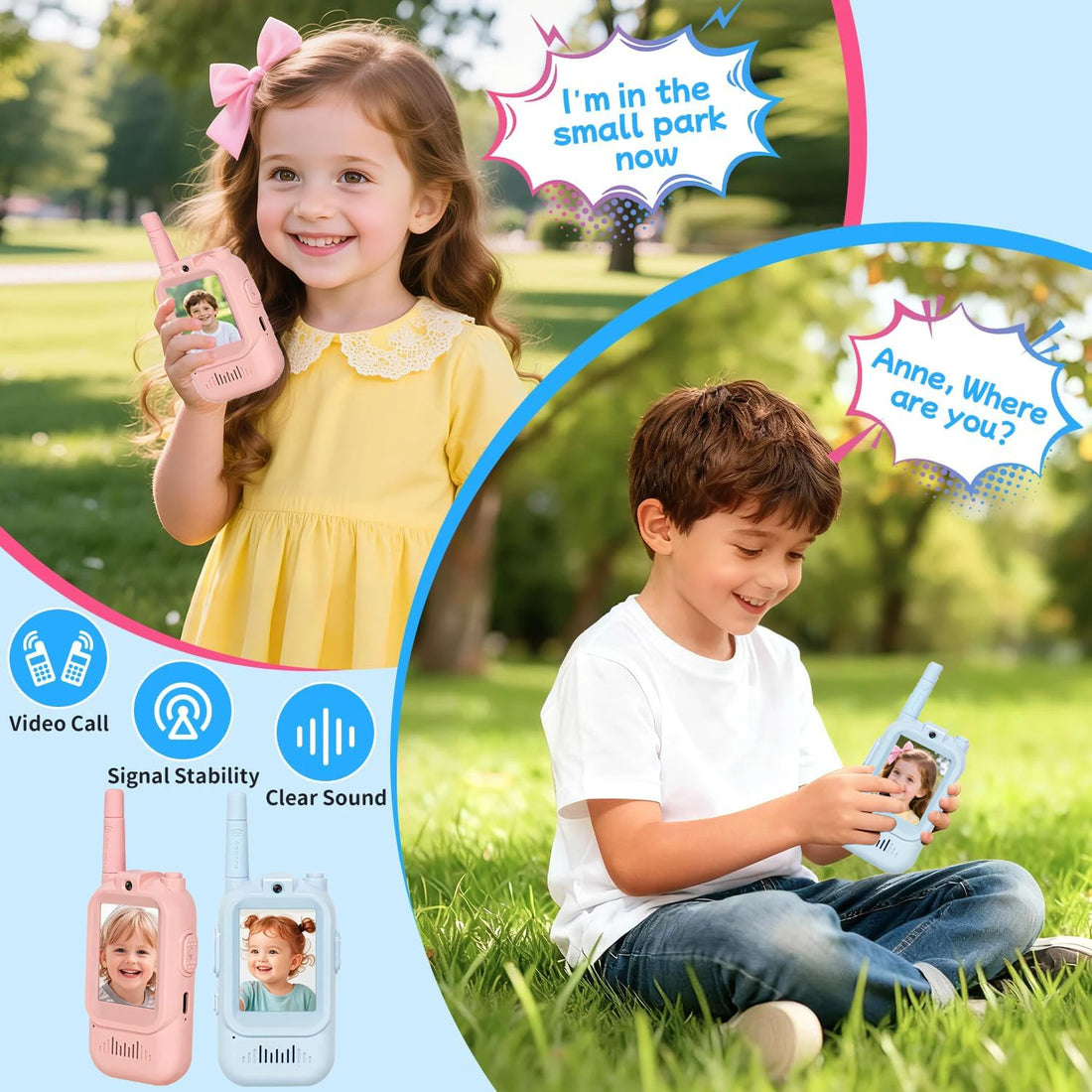 Exciting Video Walkie Talkies for Kids - 2 Pack Rechargeable Intercom with 2 Inch Screen & One-Click Call for Endless Fun!